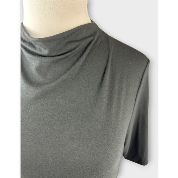Eileen Fisher Stretch Jersey Knit Mock Neck Dress Midi Half Sleeve Black Size XL - Picture 5 of 14